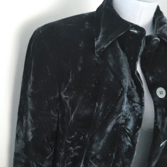Vintage Y2K Jones New York Black Crushed Velvet Belted Jacket Sz 10 - Picture 7 of 11